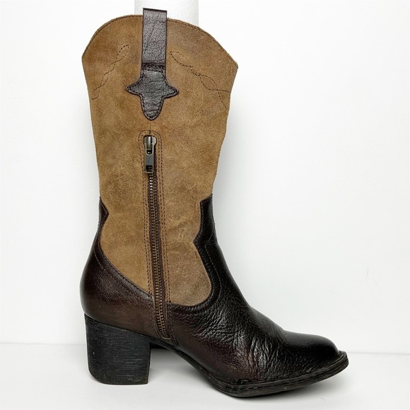 Born Sonoma Brown and Tan leather Heeled cowboy Boots - Picture 4 of 12